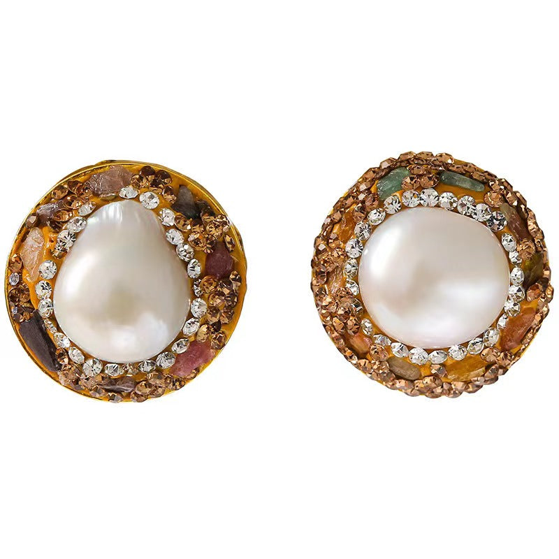 Boucles d'oreilles bouclier solaire en perles baroques véritables