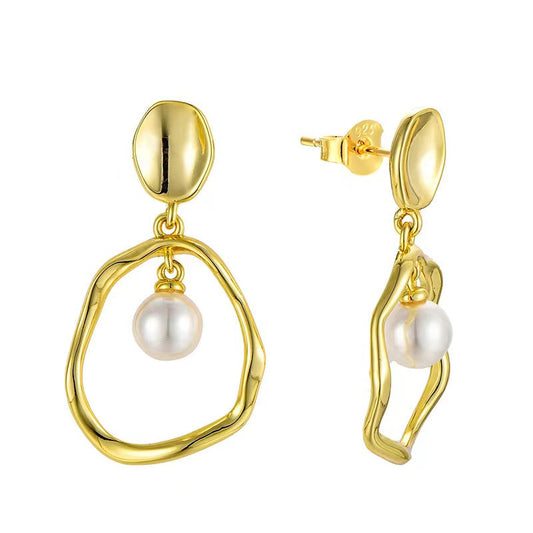 Boucles d'oreilles en or avec perles d'eau douce véritables