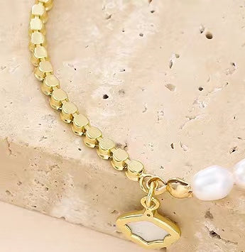 Bracelet coquillage en argent massif S925 avec véritable perle d'eau douce