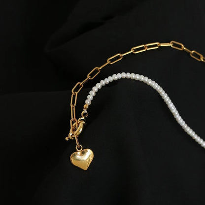 Collier en forme de cœur avec véritable perle d'eau douce