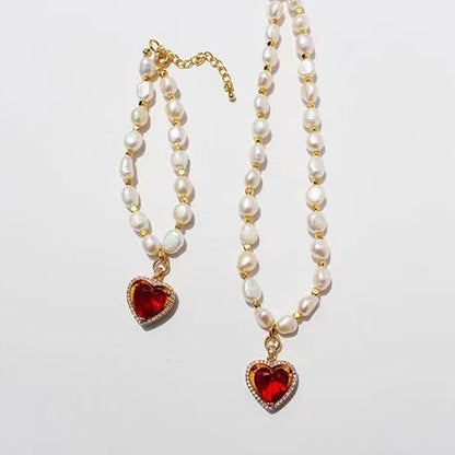 Collar de corazón arcoíris con perlas de agua dulce auténticas