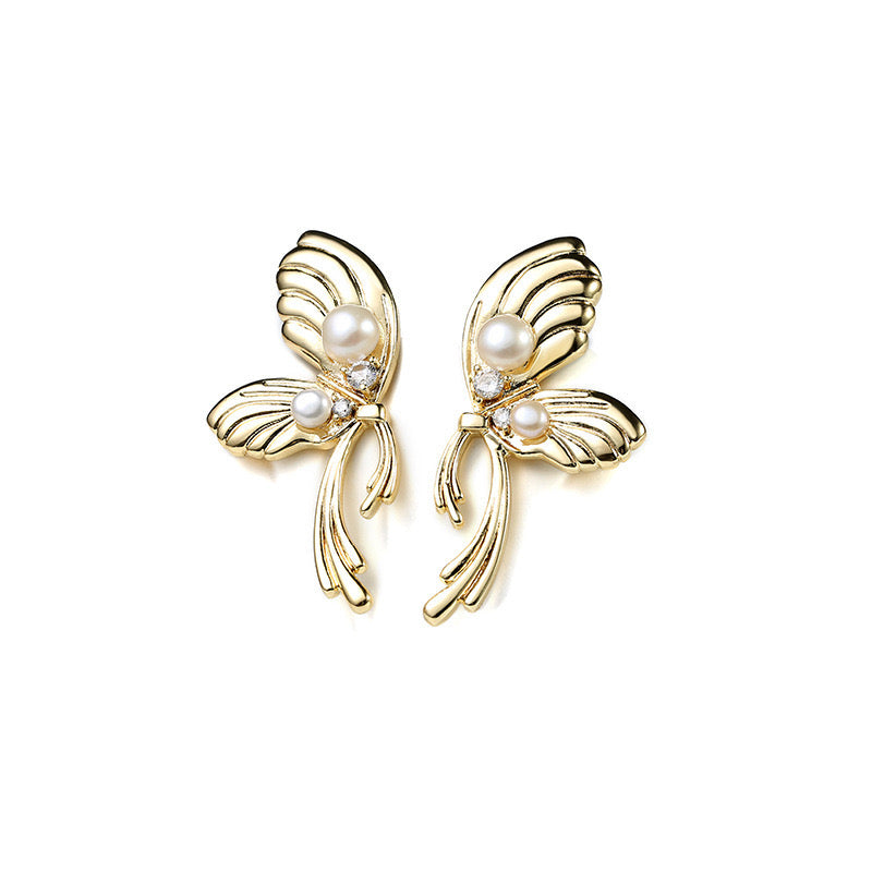 Pendientes de mariposa feliz con perlas de agua dulce genuinas