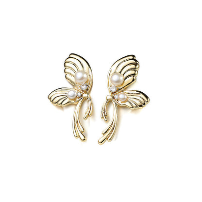 Genuine Freshwater Pearl Happy Butterfly Earrings