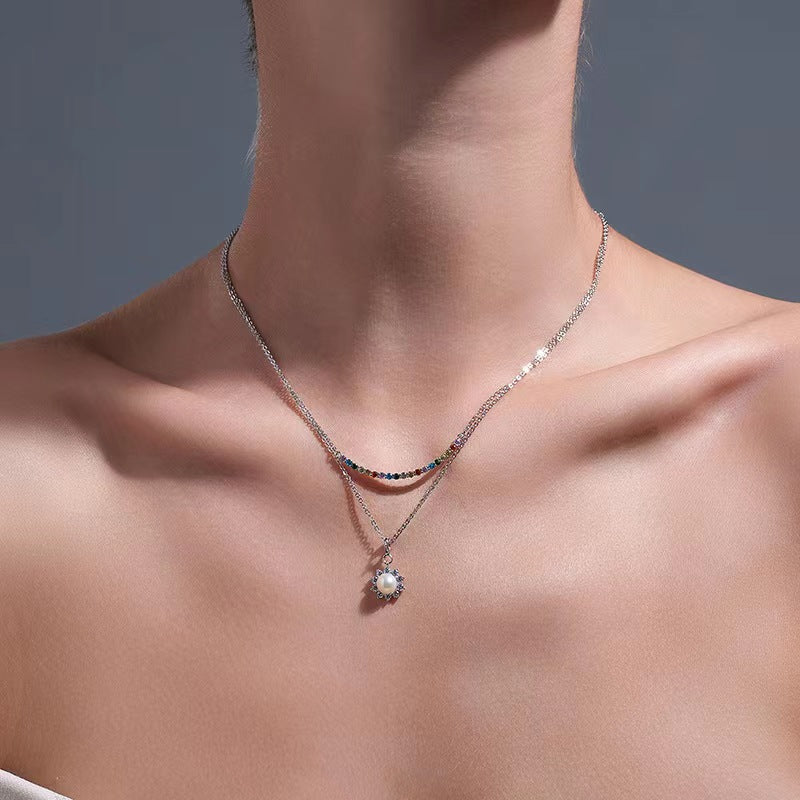 Collar con puente arcoíris de perlas de agua dulce auténticas