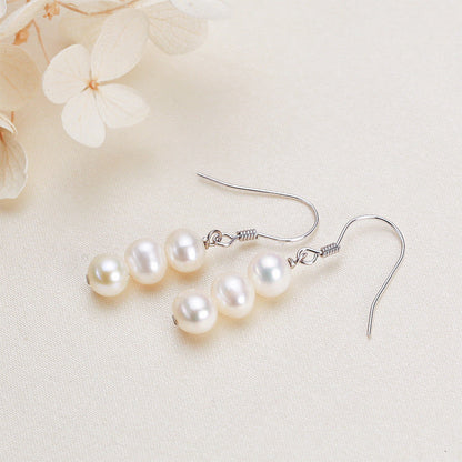 Solid S925 Silver Genuine Freshwater Pearl Gourd Earring