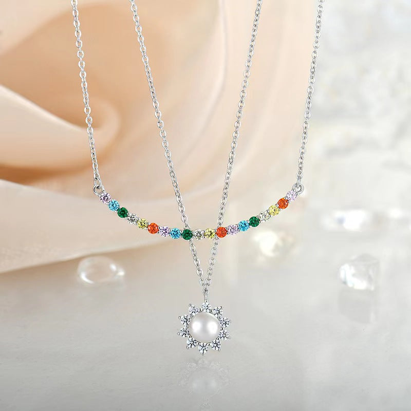 Collar con puente arcoíris de perlas de agua dulce auténticas
