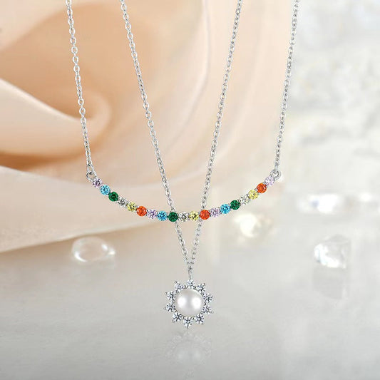 Collar con puente arcoíris de perlas de agua dulce auténticas