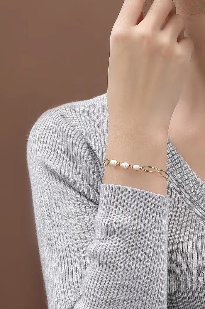 Pulsera con hebilla de plata maciza S925 con perlas de agua dulce genuinas