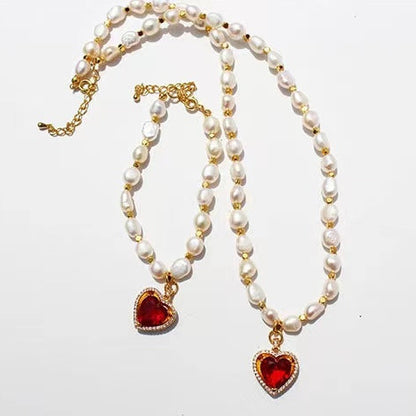 Collar de corazón arcoíris con perlas de agua dulce auténticas