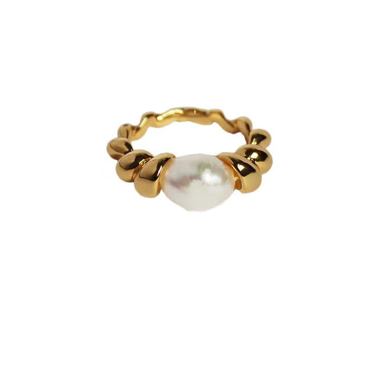 Genuine Freshwater Pearl Gold Bean Ring