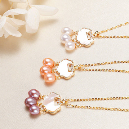 Collier porte-bonheur en laiton plaqué or 18 carats avec véritable perle d'eau douce
