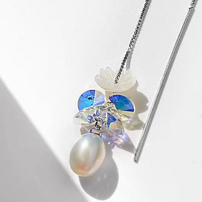 Genuine Freshwater Pearl Blue Flower Earrings