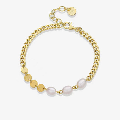 Pulsera de tres deseos de plata maciza S925 con perlas de agua dulce genuinas