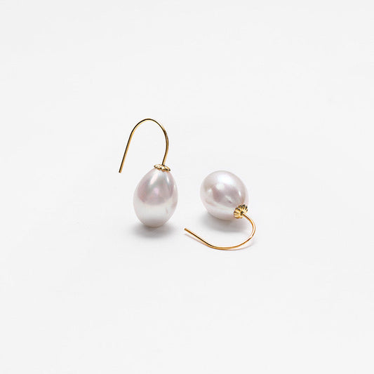 Boucles d'oreilles flottantes en or massif 18 carats avec véritables perles d'eau douce