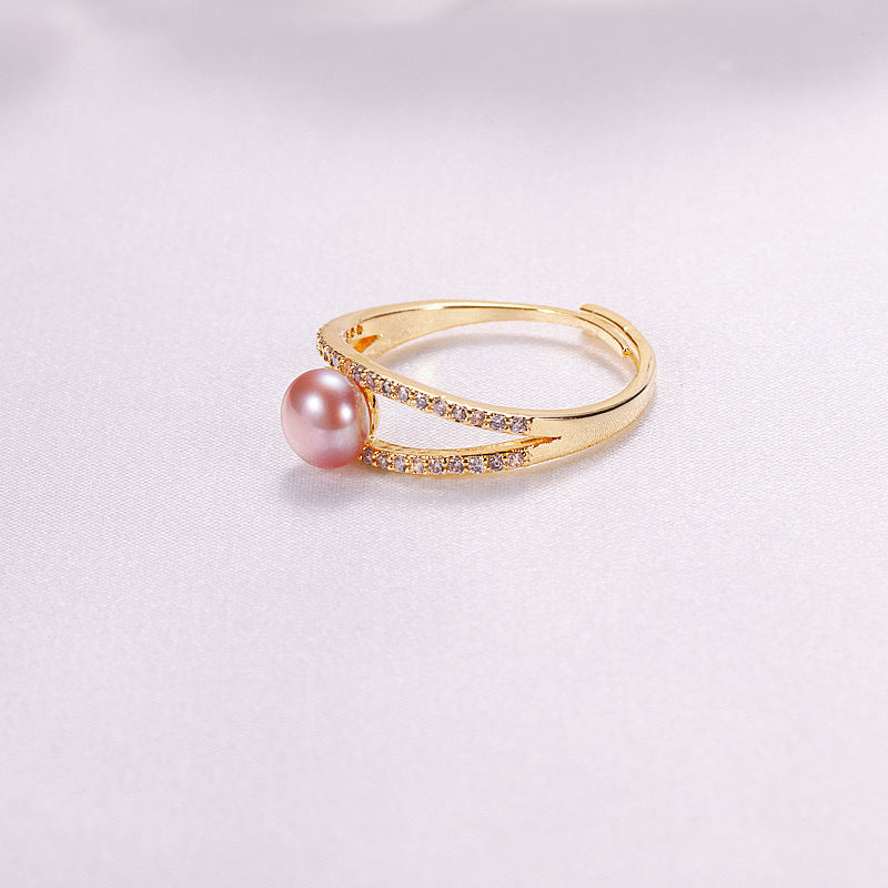 Bague Salomé en laiton plaqué or 18 carats avec véritable perle d'eau douce