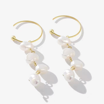 Boucles d'oreilles rosée en argent massif S925 avec véritable perle baroque