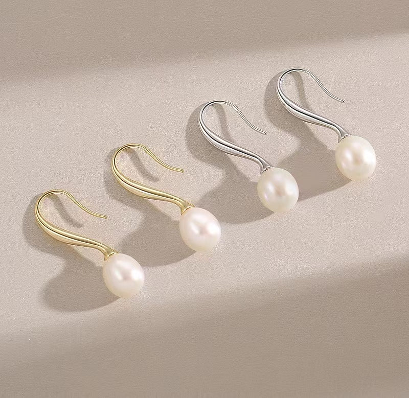 Boucles d'oreilles œil de mer en argent massif S925 avec véritable perle d'eau douce