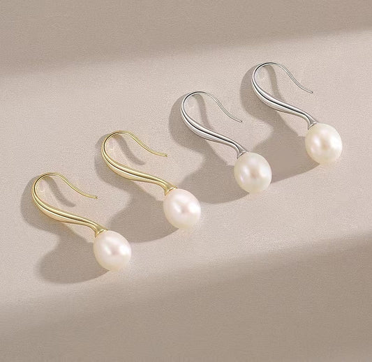 Boucles d'oreilles œil de mer en argent massif S925 avec véritable perle d'eau douce