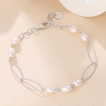 Pulsera con hebilla de plata maciza S925 con perlas de agua dulce genuinas