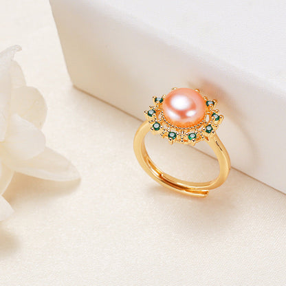 Anillo Pamela con Perla de Agua Dulce Genuina bañado en Latón y Oro de 18 quilates