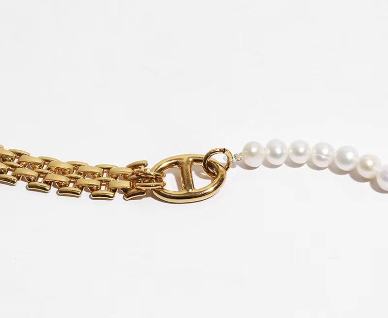 Pulsera de combinación moderna retro con perlas de agua dulce naturales genuinas