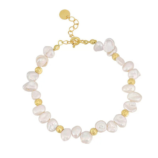 Pulsera de plata maciza S925 con auténtica perla barroca.