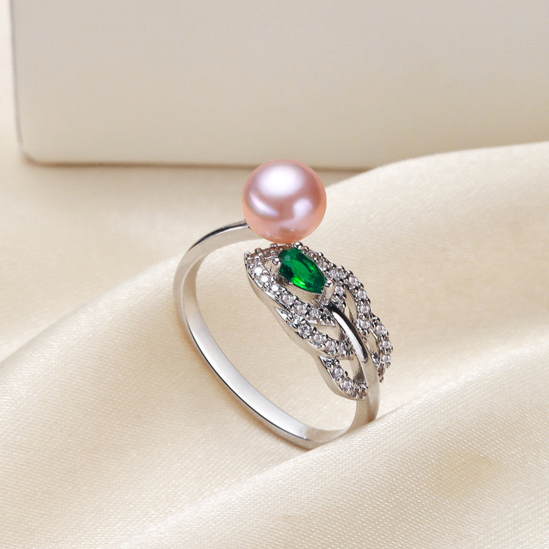 Bague Hope verte en laiton plaqué or 18 carats avec véritable perle d'eau douce