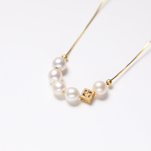 Collar Momento de Plata S925 Sólida con Perla de Agua Dulce Genuina