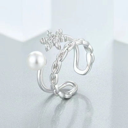 Bague étoile en perles d'eau douce véritables