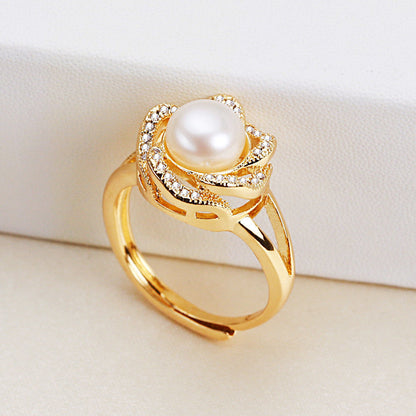 Conjunto de rocío de rosa con perla de agua dulce genuina bañada en oro de 18 quilates