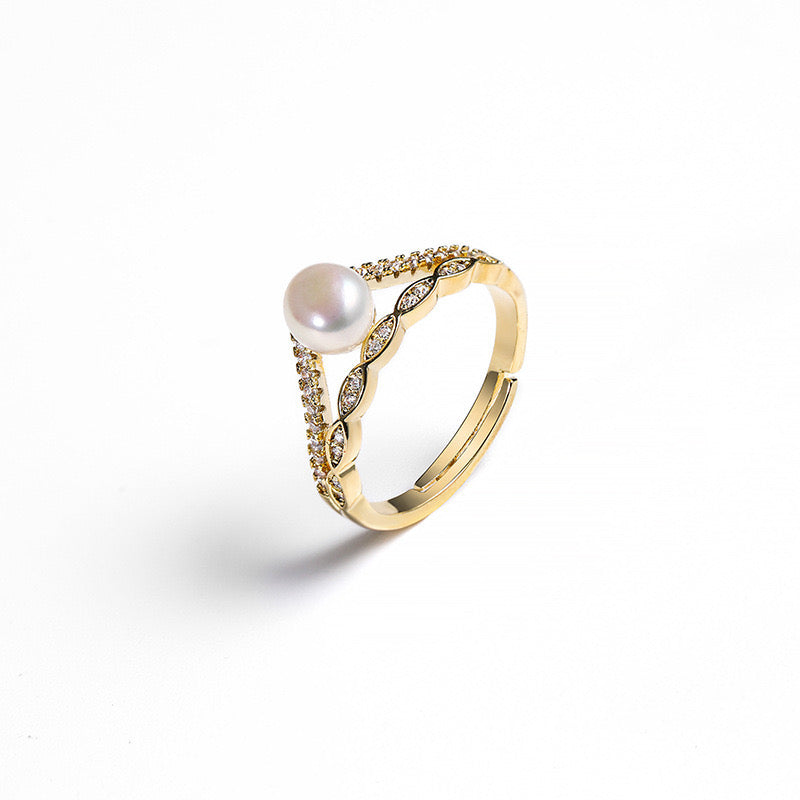 Bague couronne en véritable perle d'eau douce