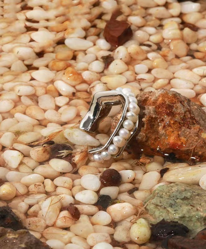 Anillo bucal de concha de perla de agua dulce natural genuina