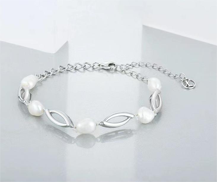 Pulsera de perlas barrocas auténticas con eslabones de amor
