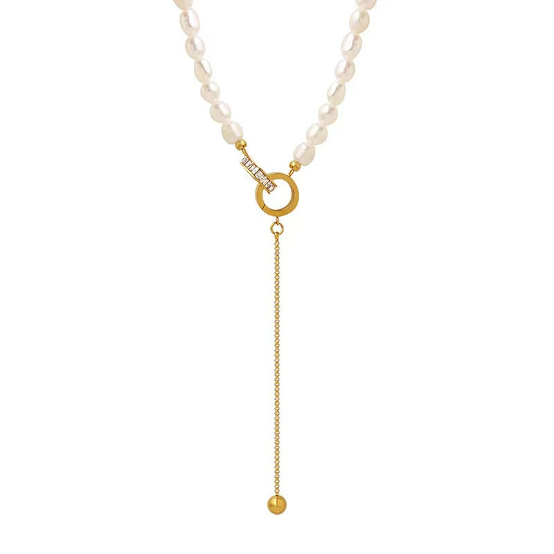 Collar de acero y titanio con forma de círculo de la esperanza y perla de agua dulce auténtica
