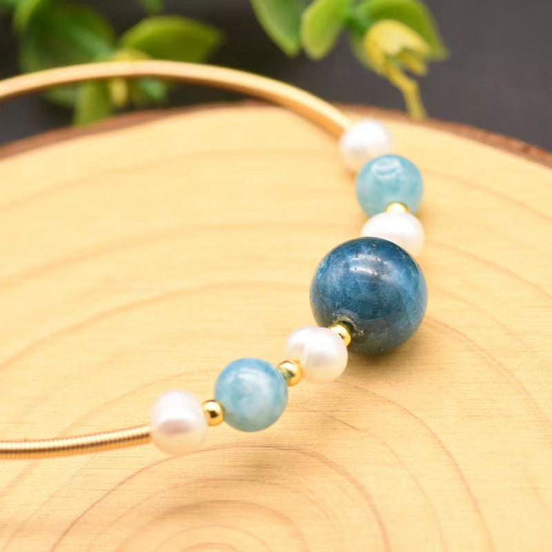 Bracelet en perles d'eau douce véritables et aigue-marines (édition limitée)