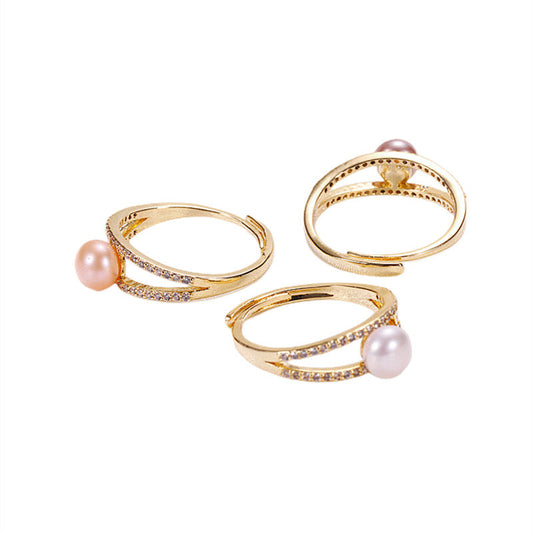 Bague Salomé en laiton plaqué or 18 carats avec véritable perle d'eau douce
