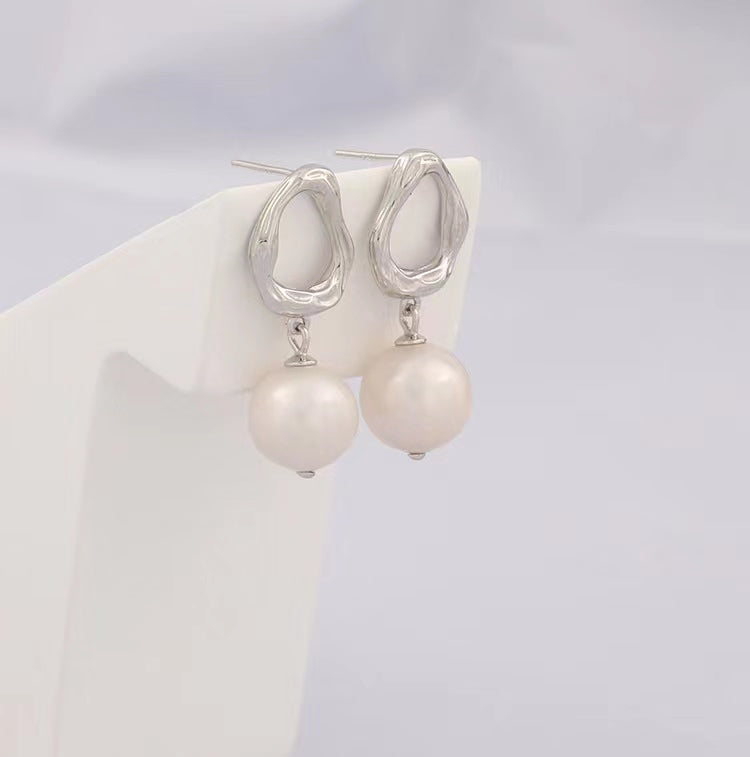 Boucles d'oreilles en argent massif S925 avec perles d'eau douce véritables et gouttes d'eau