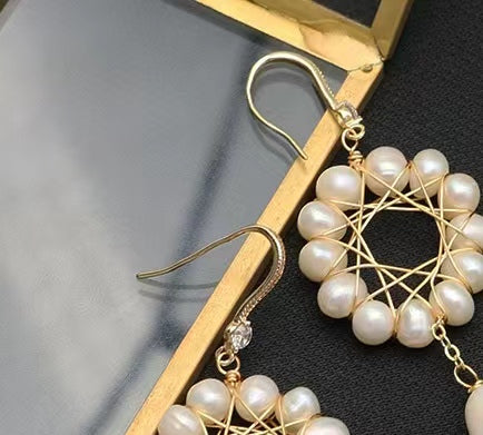 Boucles d'oreilles tournesol en perles baroques d'eau douce véritables (édition limitée)