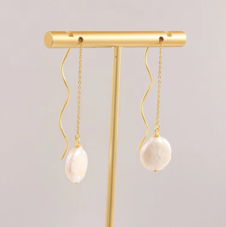 Boucles d'oreilles en argent massif S925 avec perles baroques authentiques et orgue grec
