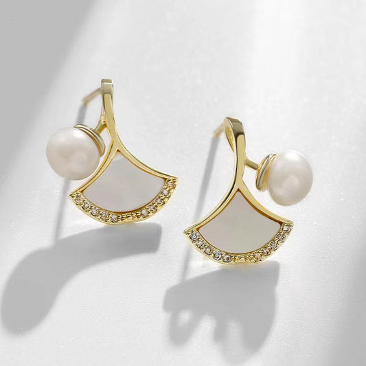 Genuine Freshwater Pearl Ginkgo Leaf Ear Rings