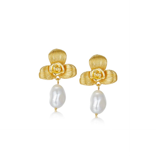 Pendientes de flores florecientes de perlas de agua dulce naturales genuinas