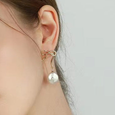 Genuine Freshwater Pearl Dancing Bowtie Earrings