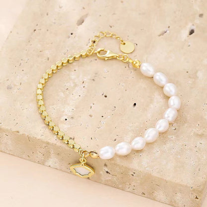 Bracelet coquillage en argent massif S925 avec véritable perle d'eau douce