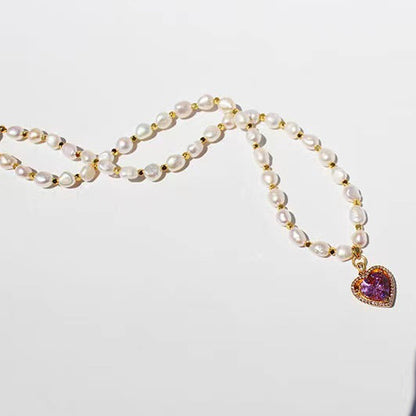 Collar de corazón arcoíris con perlas de agua dulce auténticas