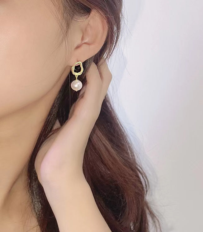 Boucles d'oreilles en argent massif S925 avec perles d'eau douce véritables et gouttes d'eau