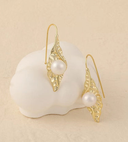 Pendientes de pupa de plata maciza S925 con auténtica perla barroca