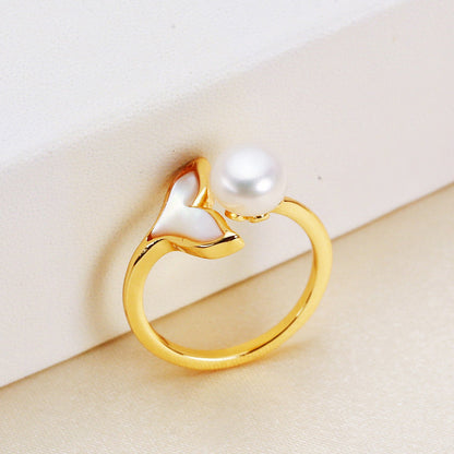 Brass Plated with 18K Gold Genuine Freshwater Pearl Whale Set