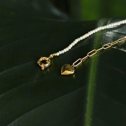 Collier en forme de cœur avec véritable perle d'eau douce