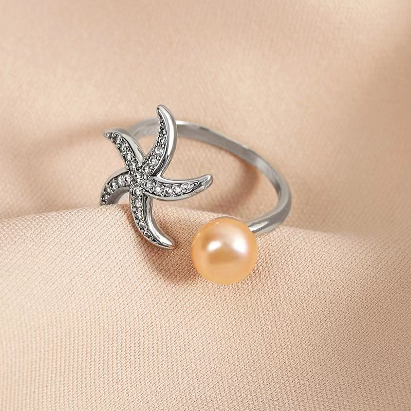 Anillo de estrella de mar con perla de agua dulce genuina