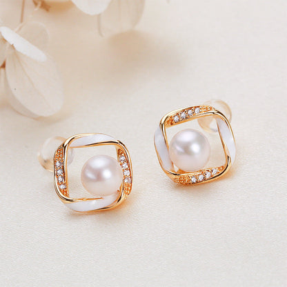 Brass Plated with 18K Gold Genuine Freshwater Pearl Martina Earrings
